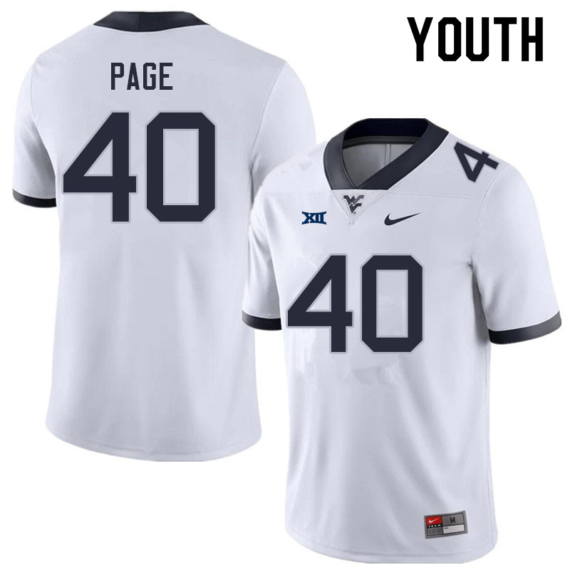 Youth #40 Corbin Page West Virginia Mountaineers College Football Jerseys Sale-White
